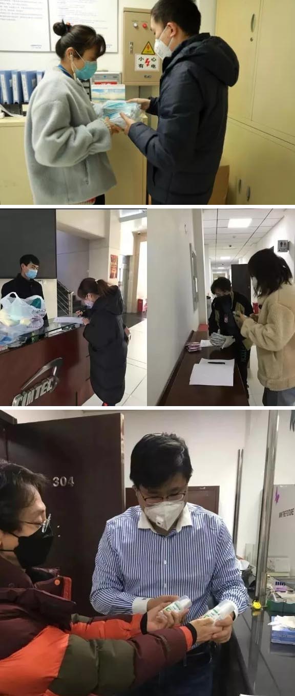 發(fā)放防護(hù)物資：口罩、手套、消毒液、洗手液
